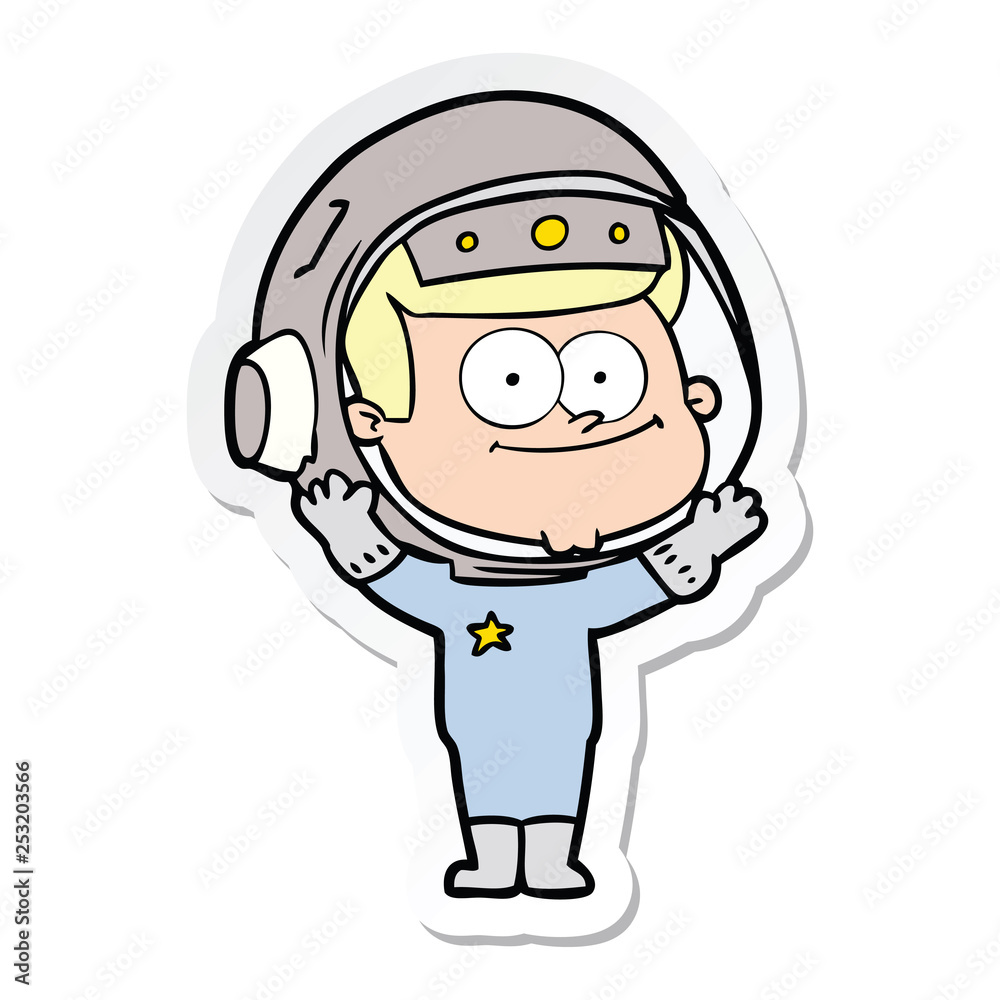 sticker of a happy astronaut cartoon