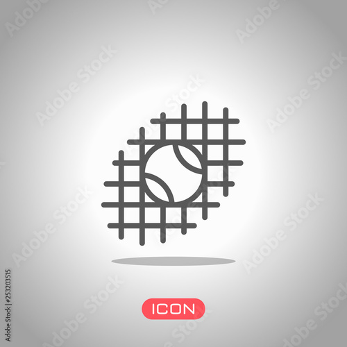 Tennis ball and grid, sport game, outline linear icon. Icon under spotlight. Gray background