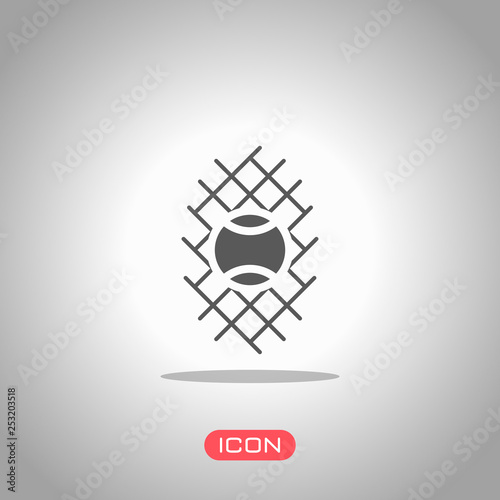 Tennis ball and grid, sport game icon. Icon under spotlight. Gray background