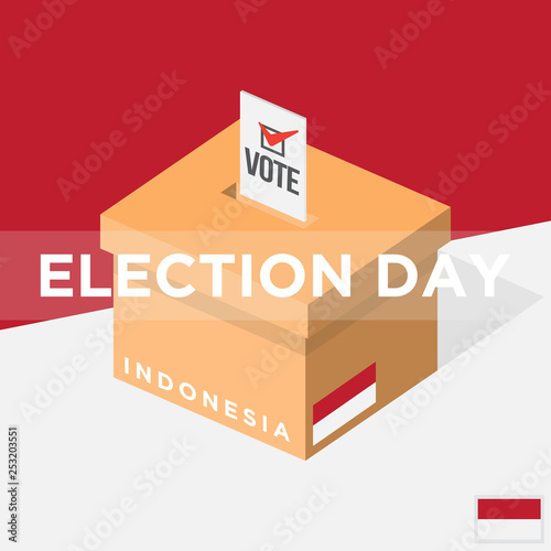 election day with voting box isolated on indonesian flag background. vector illustration