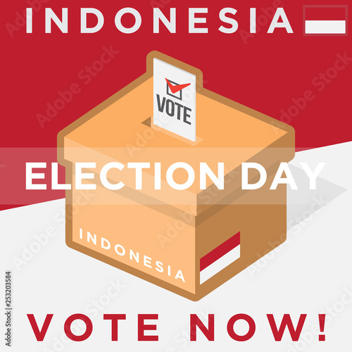 election day with voting box isolated on indonesian flag background. vector illustration