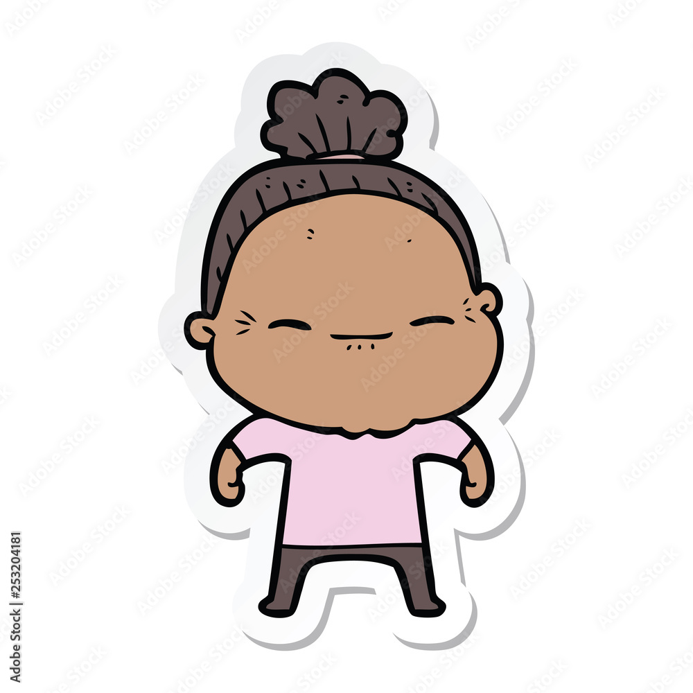 sticker of a cartoon peaceful old woman sticker of a cartoon peaceful old woman