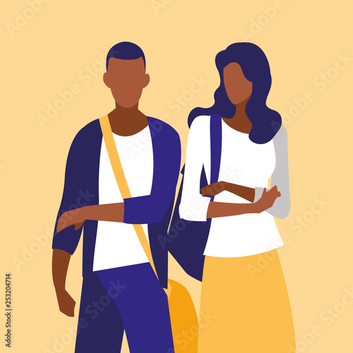 young black couple modeling with handbags