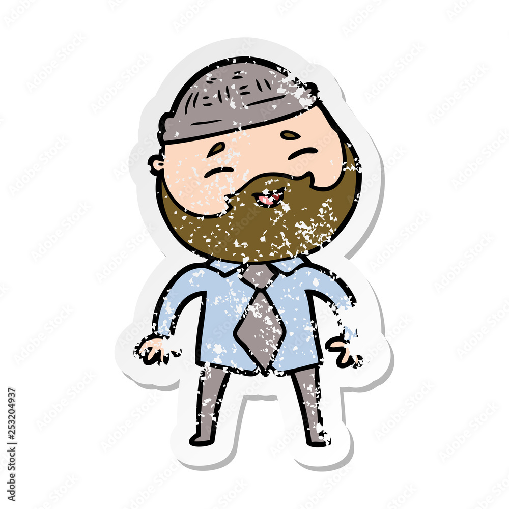 distressed sticker of a cartoon happy bearded man distressed sticker of a cartoon happy bearded man