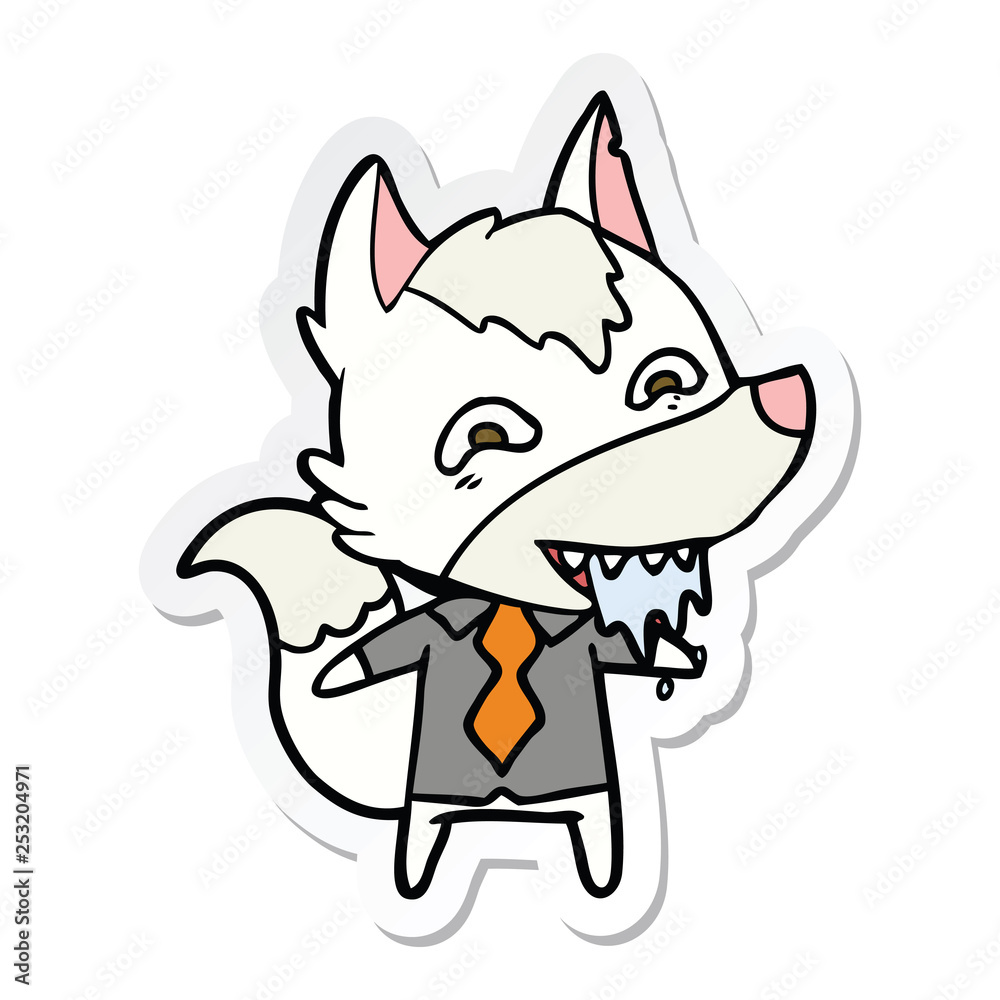 sticker of a cartoon hungry wolf in office clothes sticker of a cartoon hungry wolf in office clothes