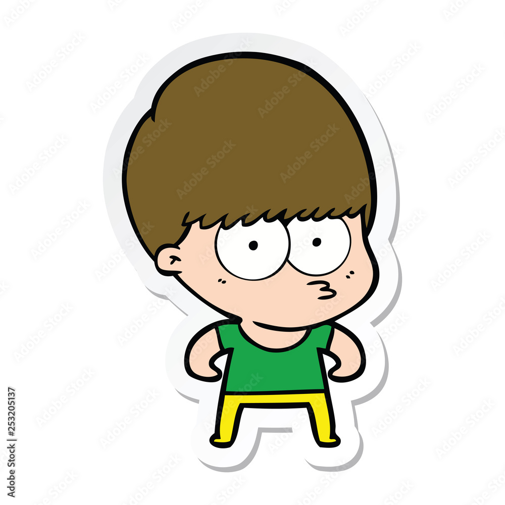 sticker of a curious cartoon boy