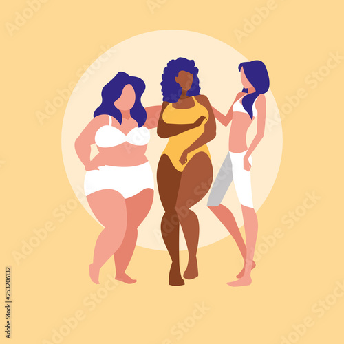 women of different sizes and races modeling underwear