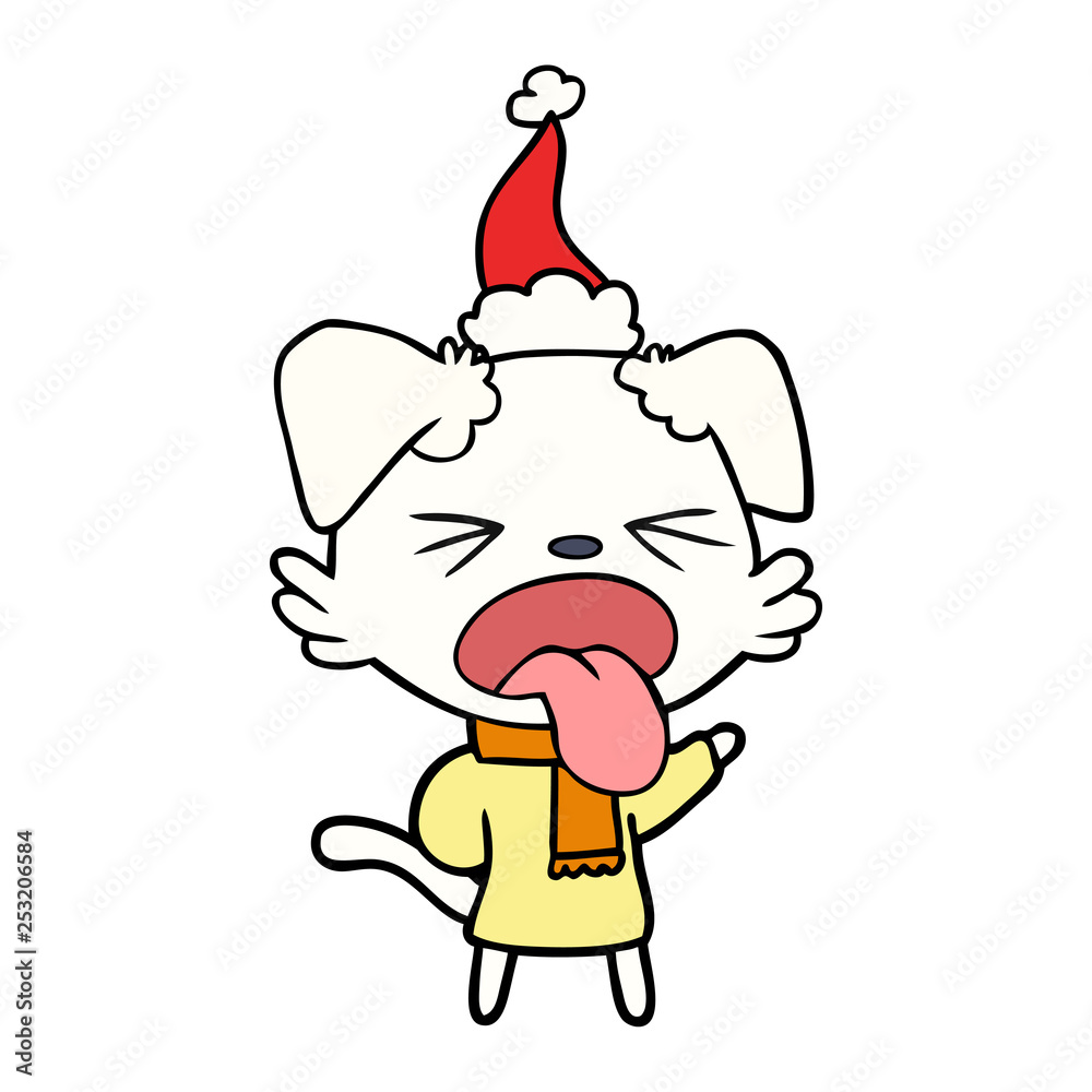 Obraz premium line drawing of a dog wearing scarf and pullover wearing santa hat