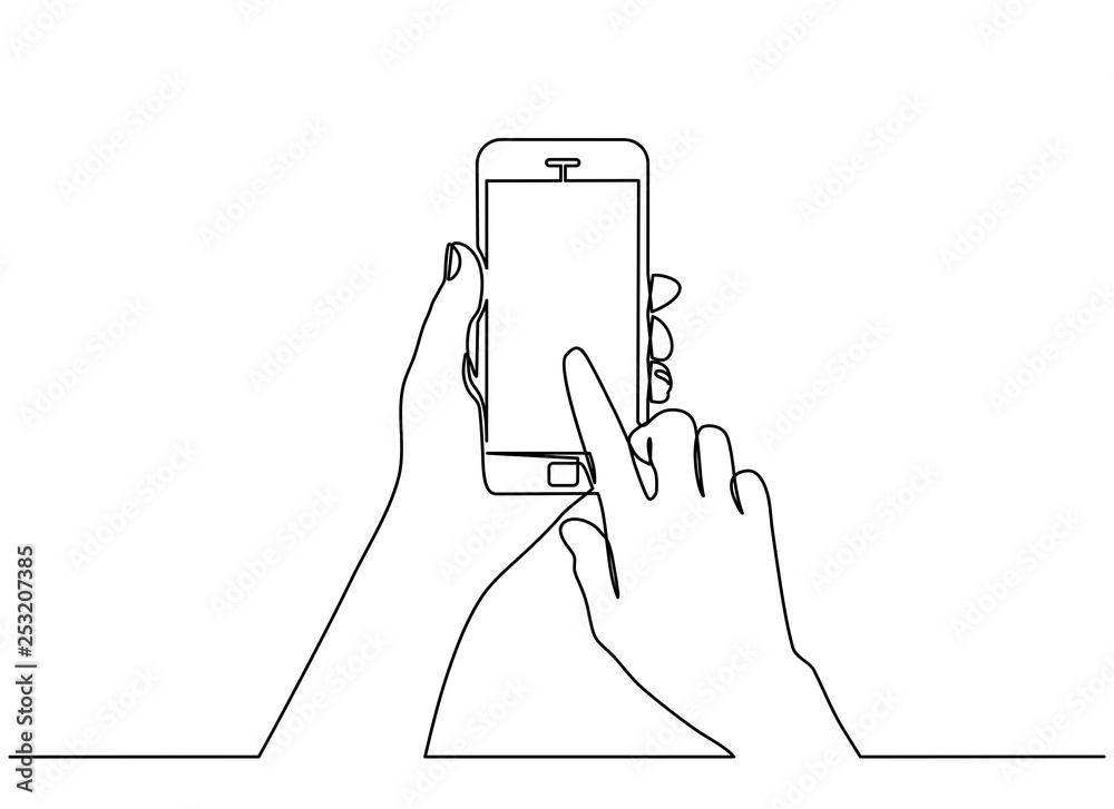 Hand Holding Mobile Arm With Cell Line Art Drawing Hand With Mobile Phone  Front View Vector Illustration Royalty Free SVG Cliparts Vectors And  Stock Illustration Image 56891121