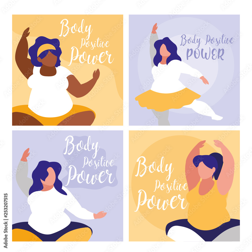 group of big women exercising body positive power group of big women exercising body positive power
