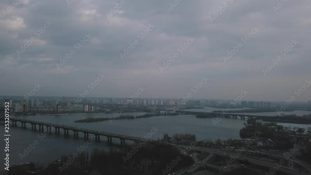Paton bridge across Dnipro river. One of the most important and famous landmarks in Kyiv Paton bridge across Dnipro river. One of the most important and famous landmarks in Kyiv