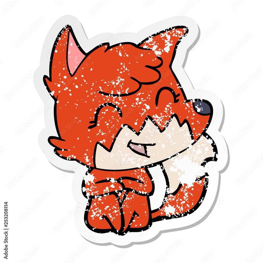 distressed sticker of a happy cartoon fox distressed sticker of a happy cartoon fox