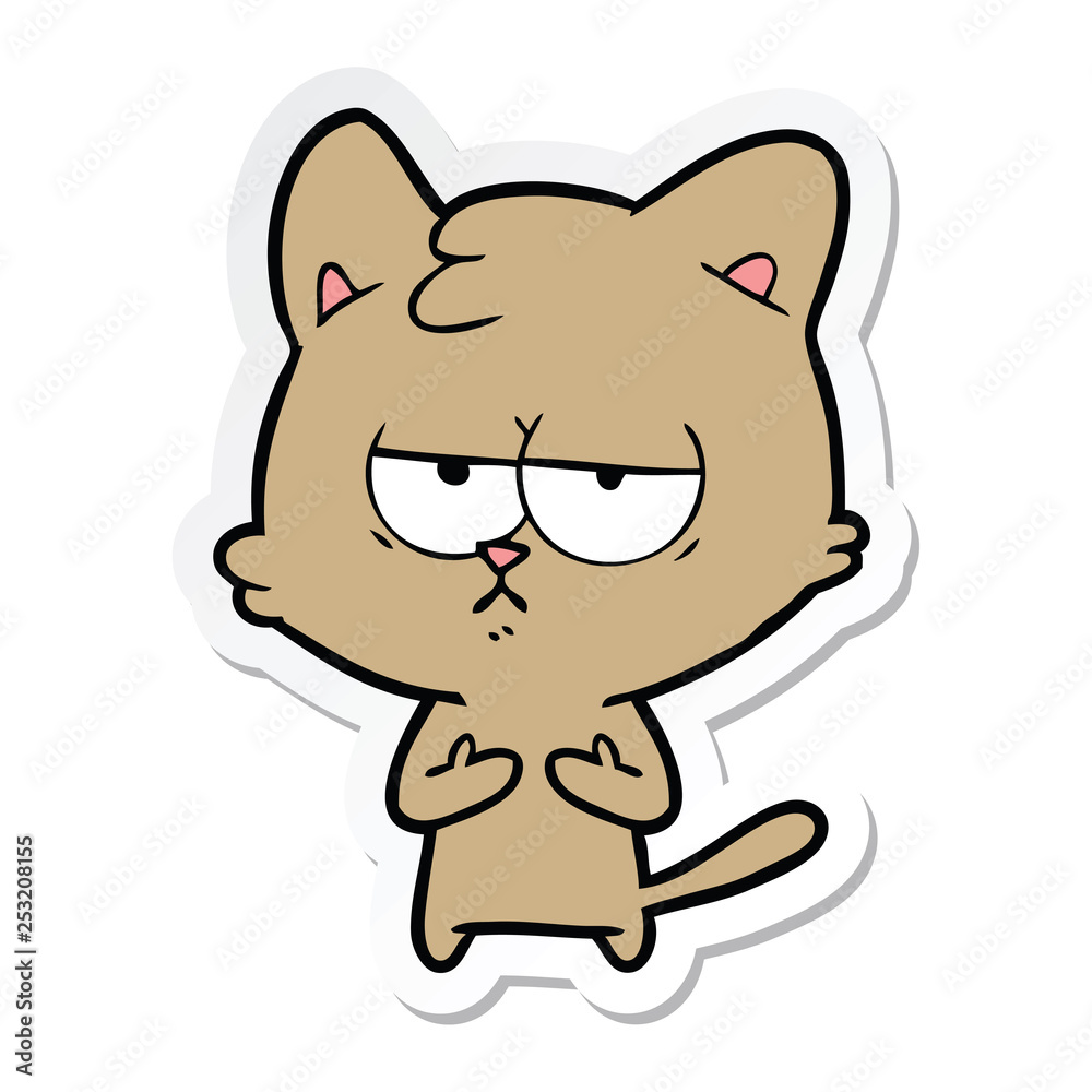 sticker of a bored cartoon cat