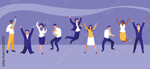 successful business people celebrating characters