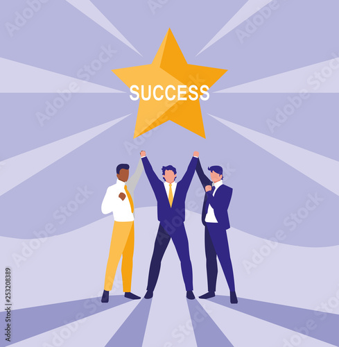 successful businessmen celebrating with star