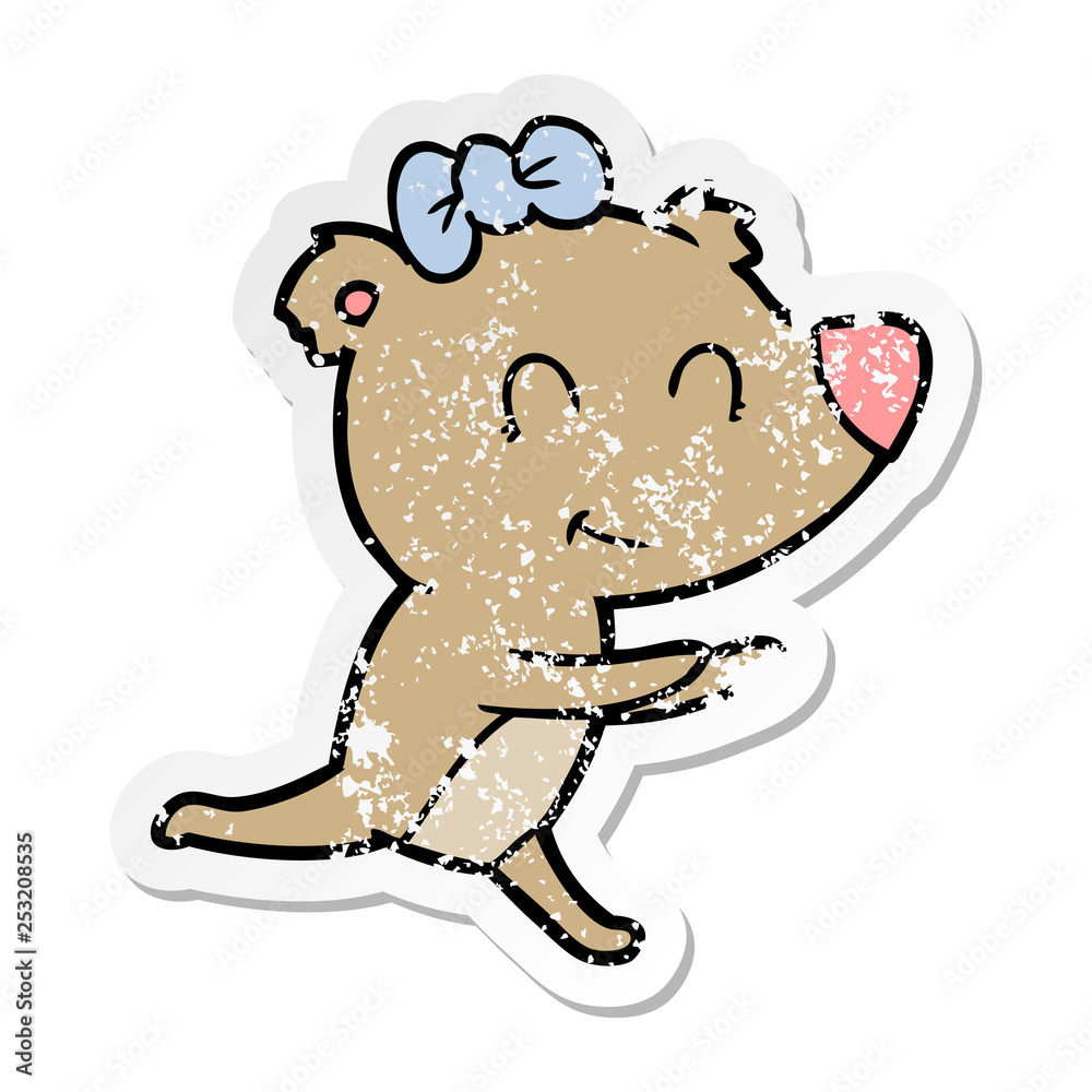 Fototapeta premium distressed sticker of a running female bear cartoon