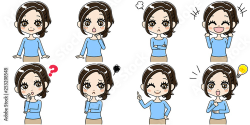 表情豊かな女性のイラストセット