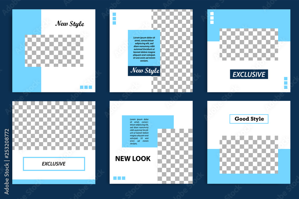 Editable square Memphis geometric banner template. Minimalist design background in dark and light blue color. Vector illustration. Suitable for social media post and cover, web internet, brochure. Editable square Memphis geometric banner template. Minimalist design background in dark and light blue color. Vector illustration. Suitable for social media post and cover, web internet, brochure.