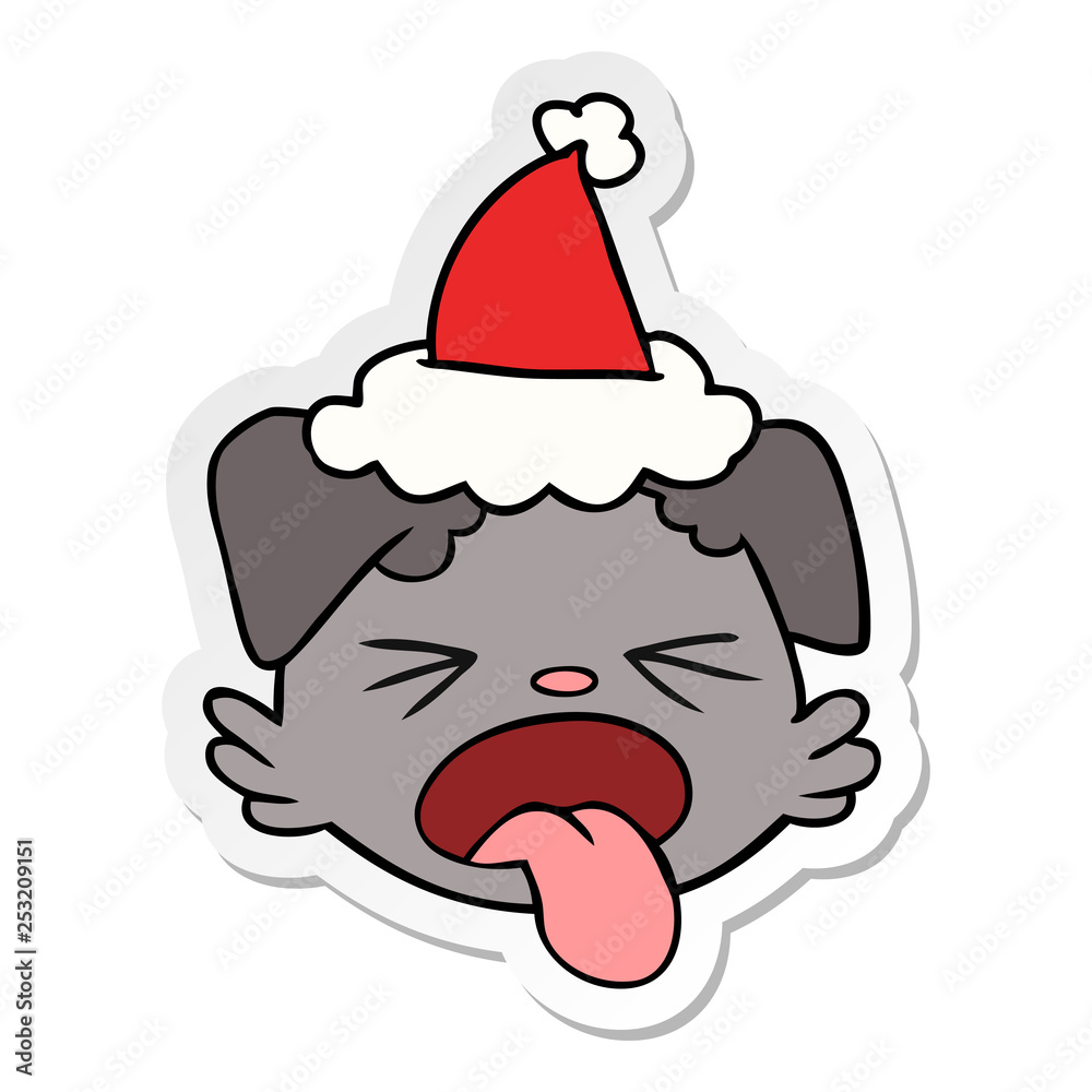sticker cartoon of a dog face wearing santa hat sticker cartoon of a dog face wearing santa hat