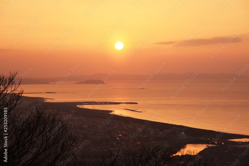 A sight of the sunrise in Shonan coast ,Kanagawa,Japan.