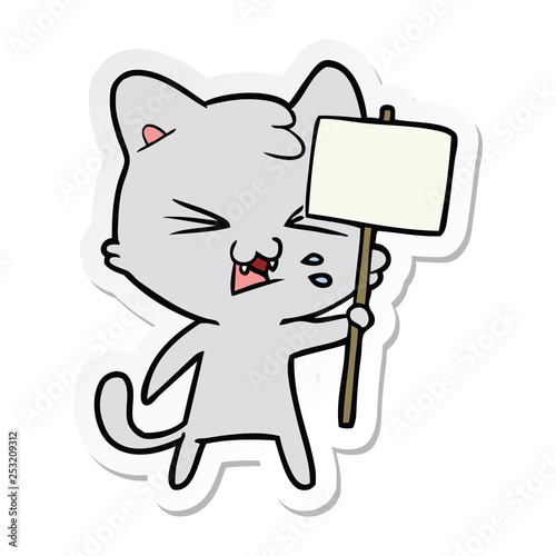 sticker of a cartoon hissing cat