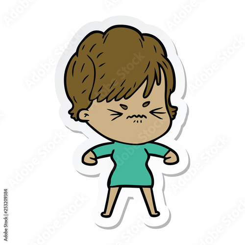 sticker of a cartoon frustrated woman