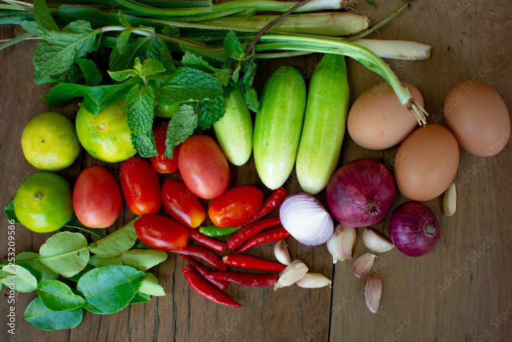 Combine many vegetables on old wooder  For cooking