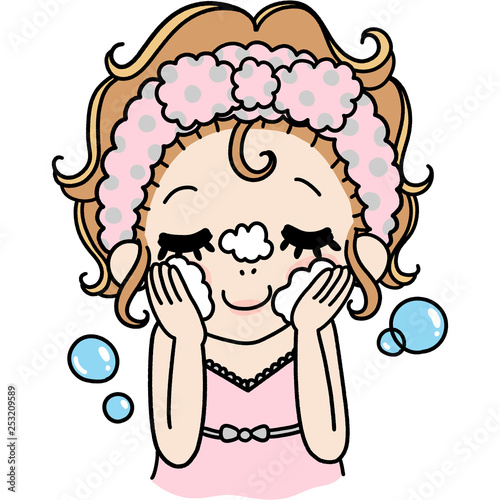 泡洗顔する女性のイラスト
