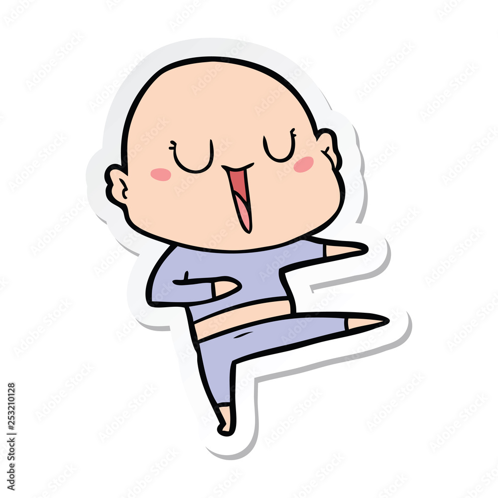sticker of a happy cartoon bald man sticker of a happy cartoon bald man