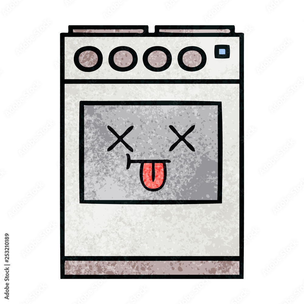 retro grunge texture cartoon kitchen oven