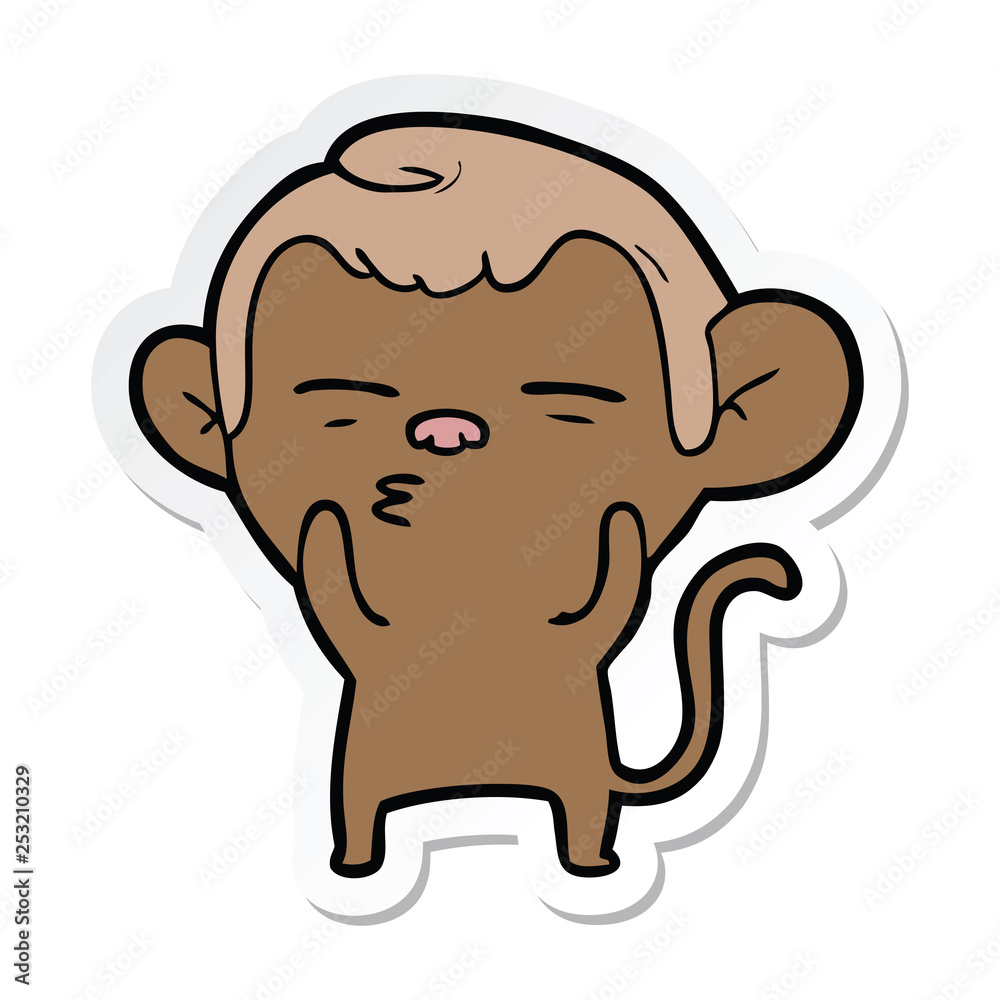 sticker of a cartoon suspicious monkey sticker of a cartoon suspicious monkey