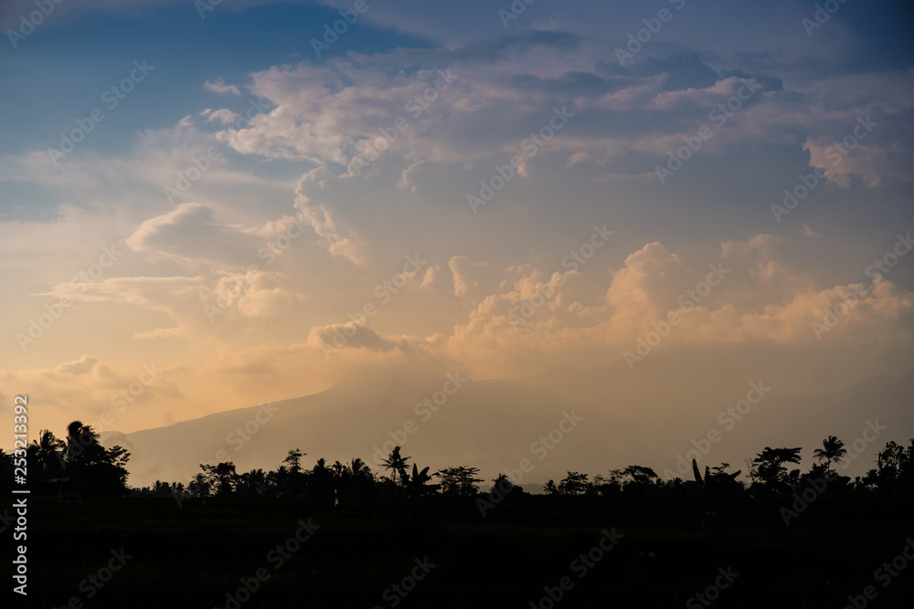 Sunset with a silhouette of rice fields 4 Sunset with a silhouette of rice fields 4