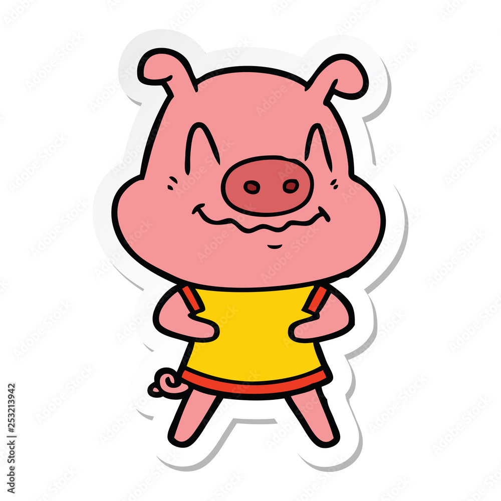 sticker of a nervous cartoon pig