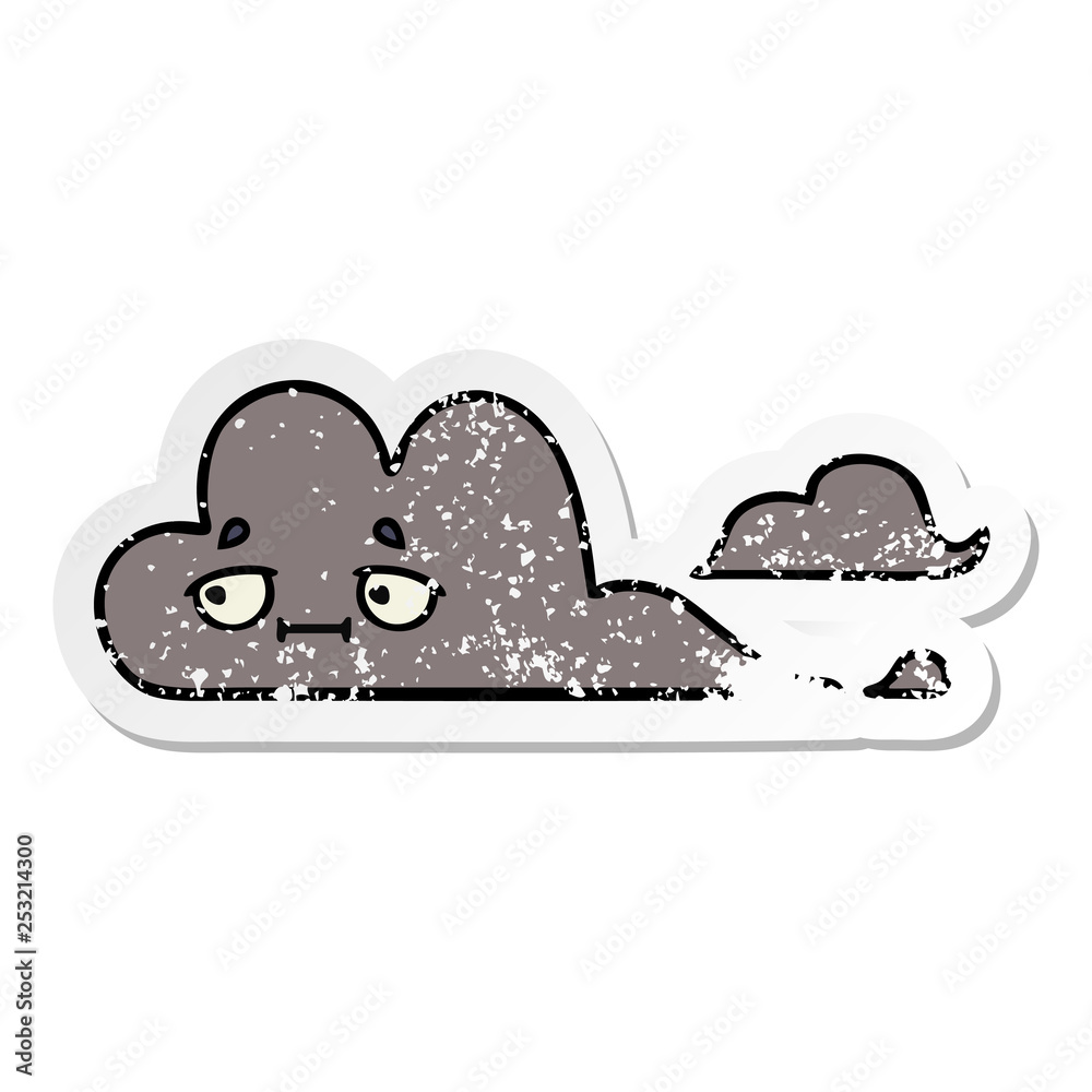 distressed sticker of a cute cartoon storm cloud