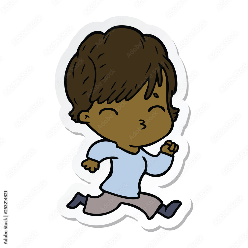 sticker of a cartoon woman thinking