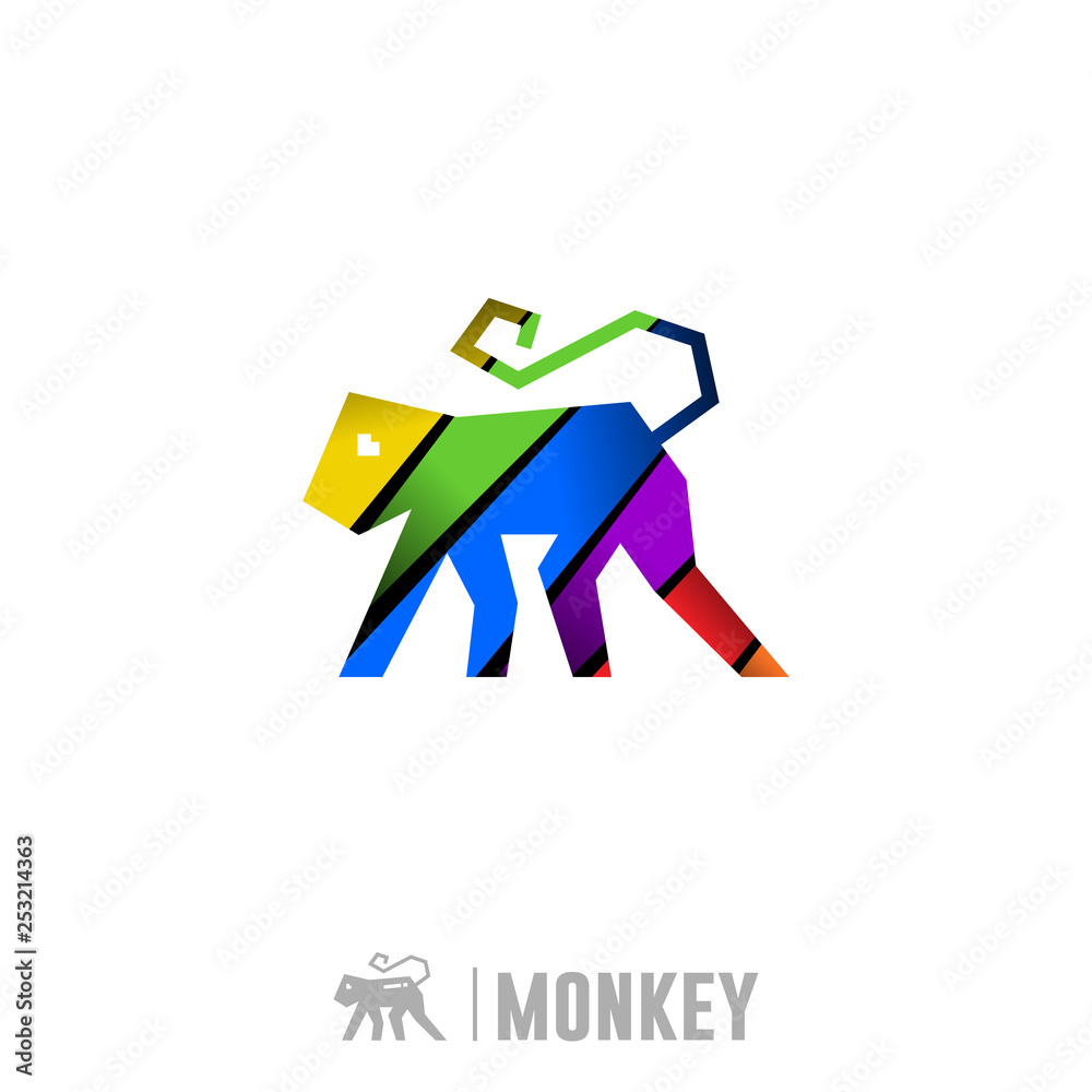 Monkey Logo. Colorful Gradient Logo Design Monkey Logo. Colorful Gradient Logo Design
