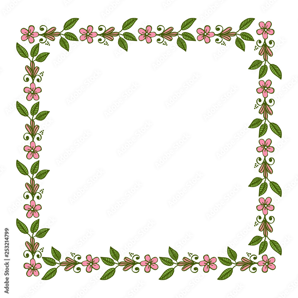 Vector illustration beauty leaf pink wreath frames bloom hand drawn Vector illustration beauty leaf pink wreath frames bloom hand drawn