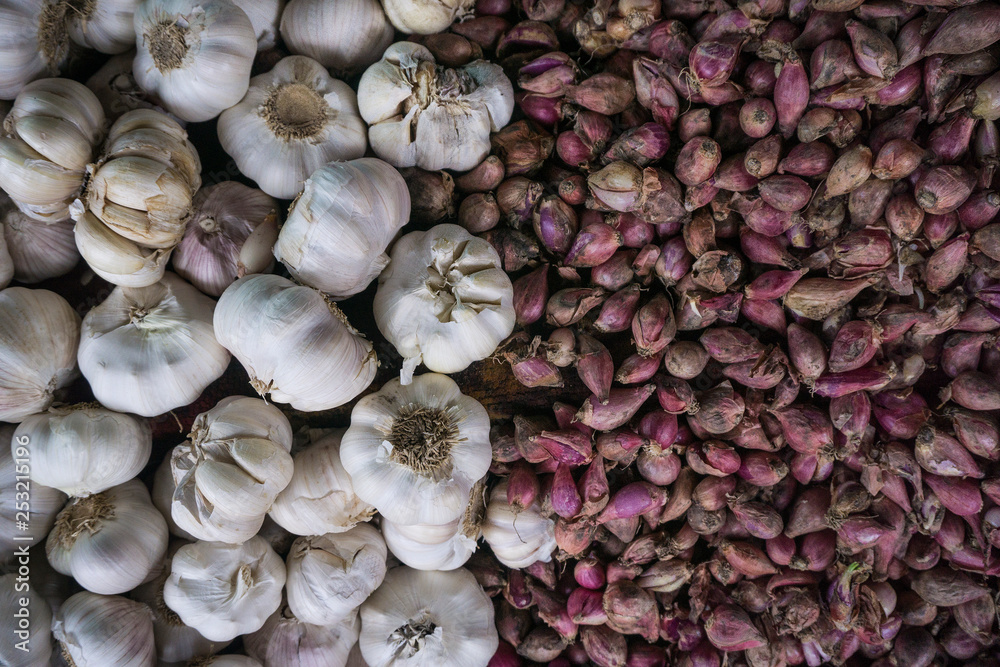 Fresh onion and garlic in traditional Market