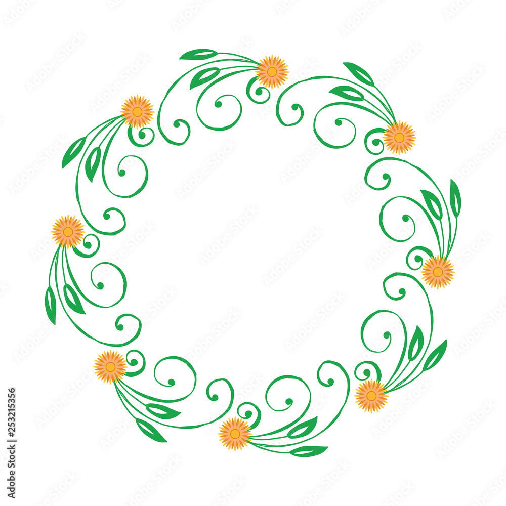 Fototapeta premium Vector illustration green leaf wreath frame beautiful in nature for decor greeting card hand drawn