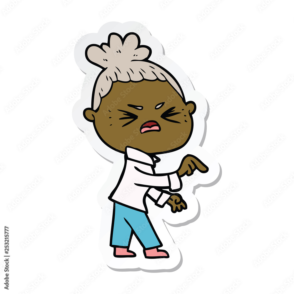 sticker of a cartoon angry woman