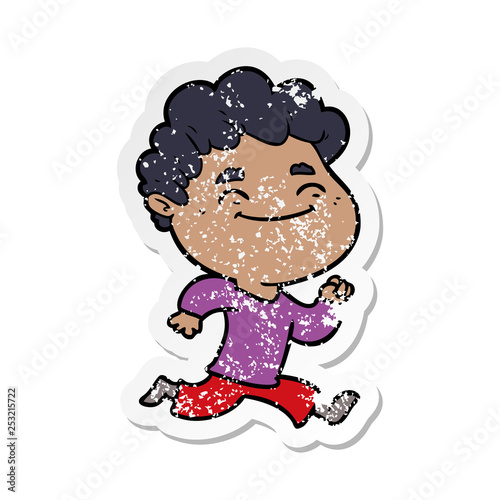 distressed sticker of a cartoon friendly man