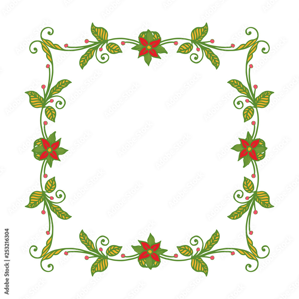 Fototapeta premium Vector illustration design artwork green leaf red flower frames hand drawn