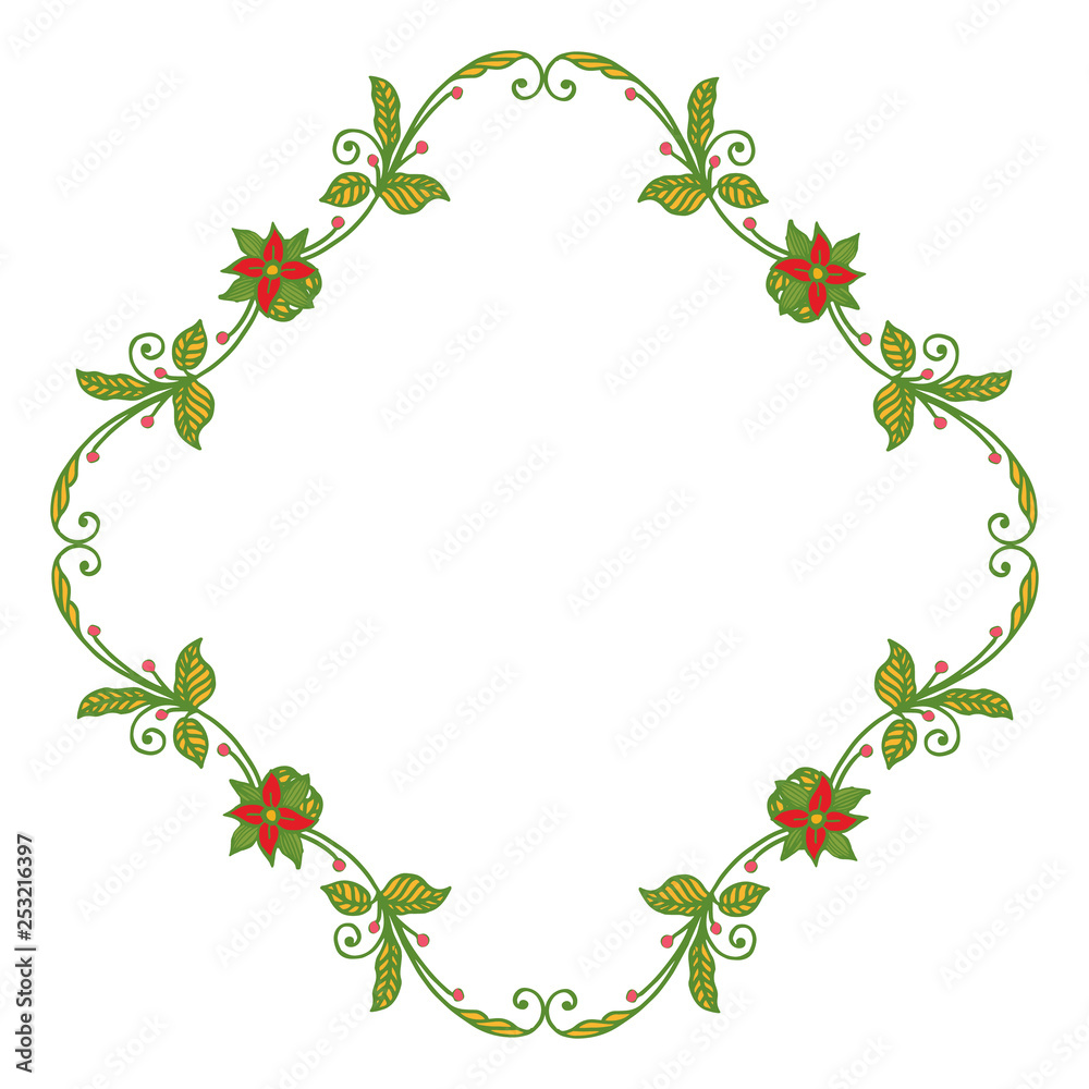Fototapeta premium Vector illustration design artwork green leaf red flower frames hand drawn