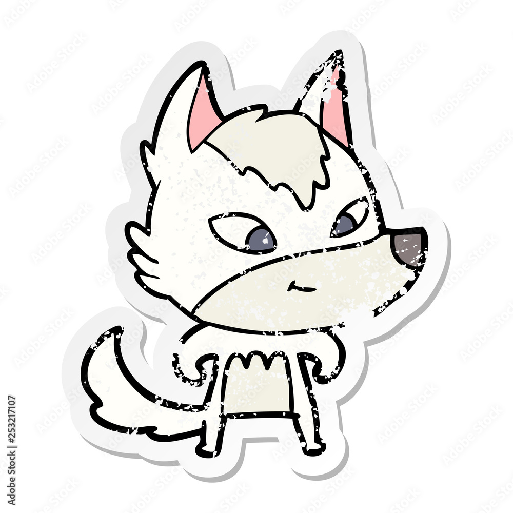 distressed sticker of a friendly cartoon wolf distressed sticker of a friendly cartoon wolf
