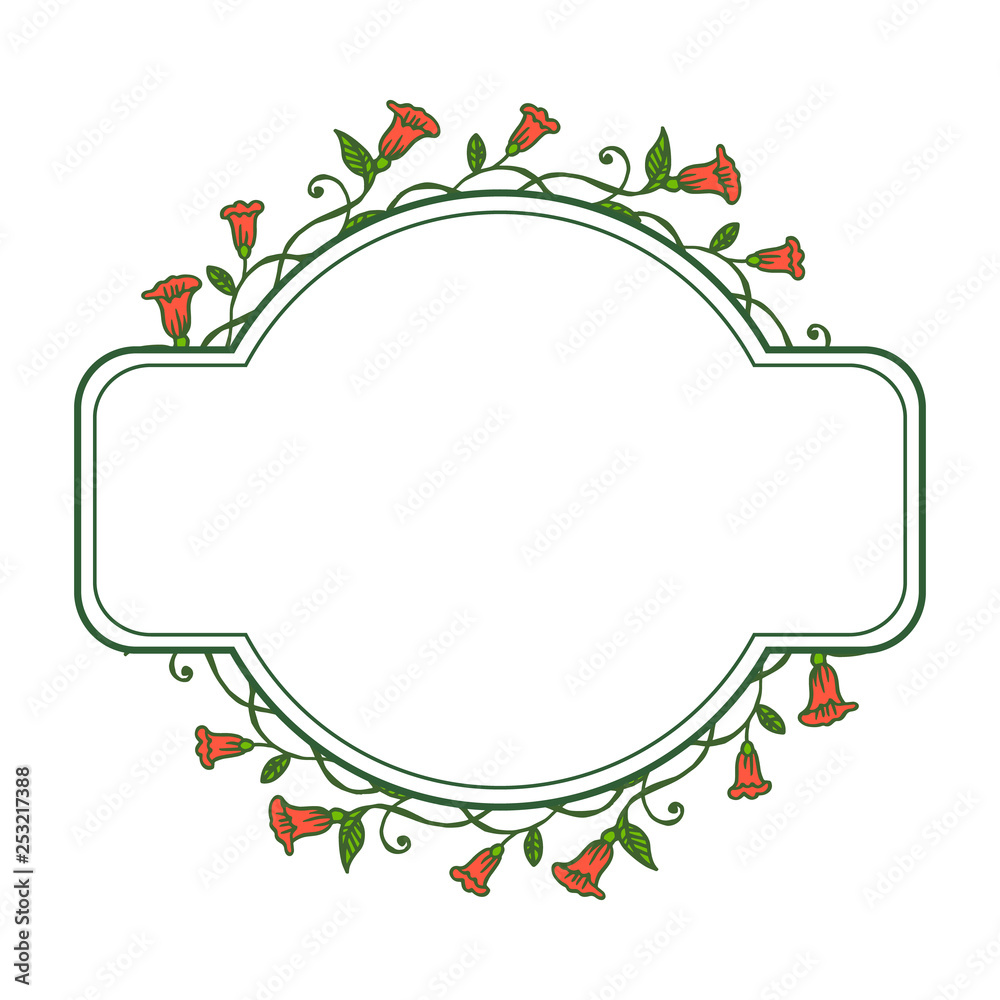 Vector illustration frames flower red trumpet with flower pink blooms hand drawn