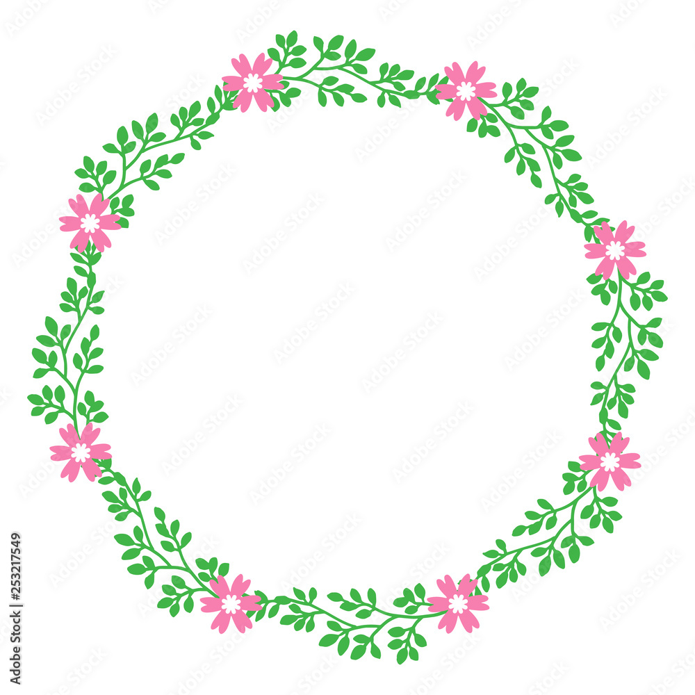 Vector illustration crowd green leaf flower frames isolated on a white backdrop hand drawn