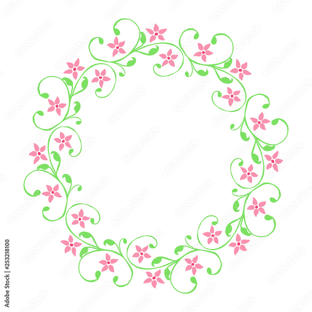 Vector illustration frames flowers leaf green round hand drawn Vector illustration frames flowers leaf green round hand drawn