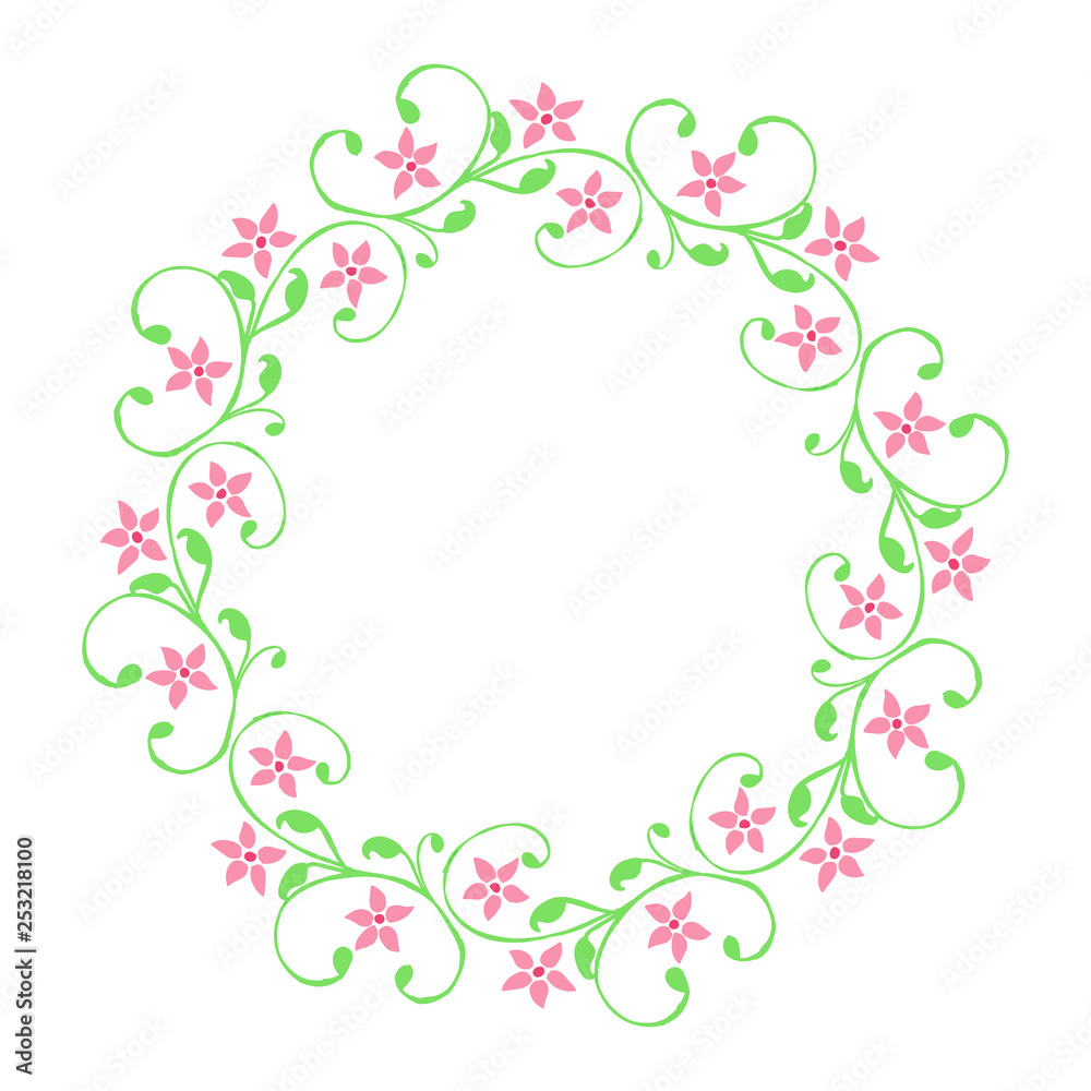 Vector illustration frames flowers leaf green round hand drawn