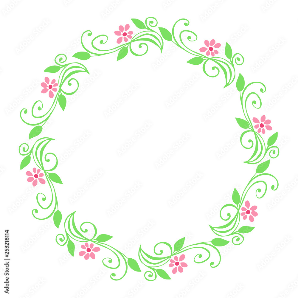 Vector illustration frames flowers leaf green round hand drawn