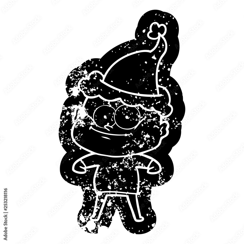 cartoon distressed icon of a bald man staring wearing santa hat cartoon distressed icon of a bald man staring wearing santa hat